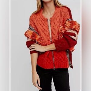 Free People Fiesta Fringe Bomber Sweater Size Large